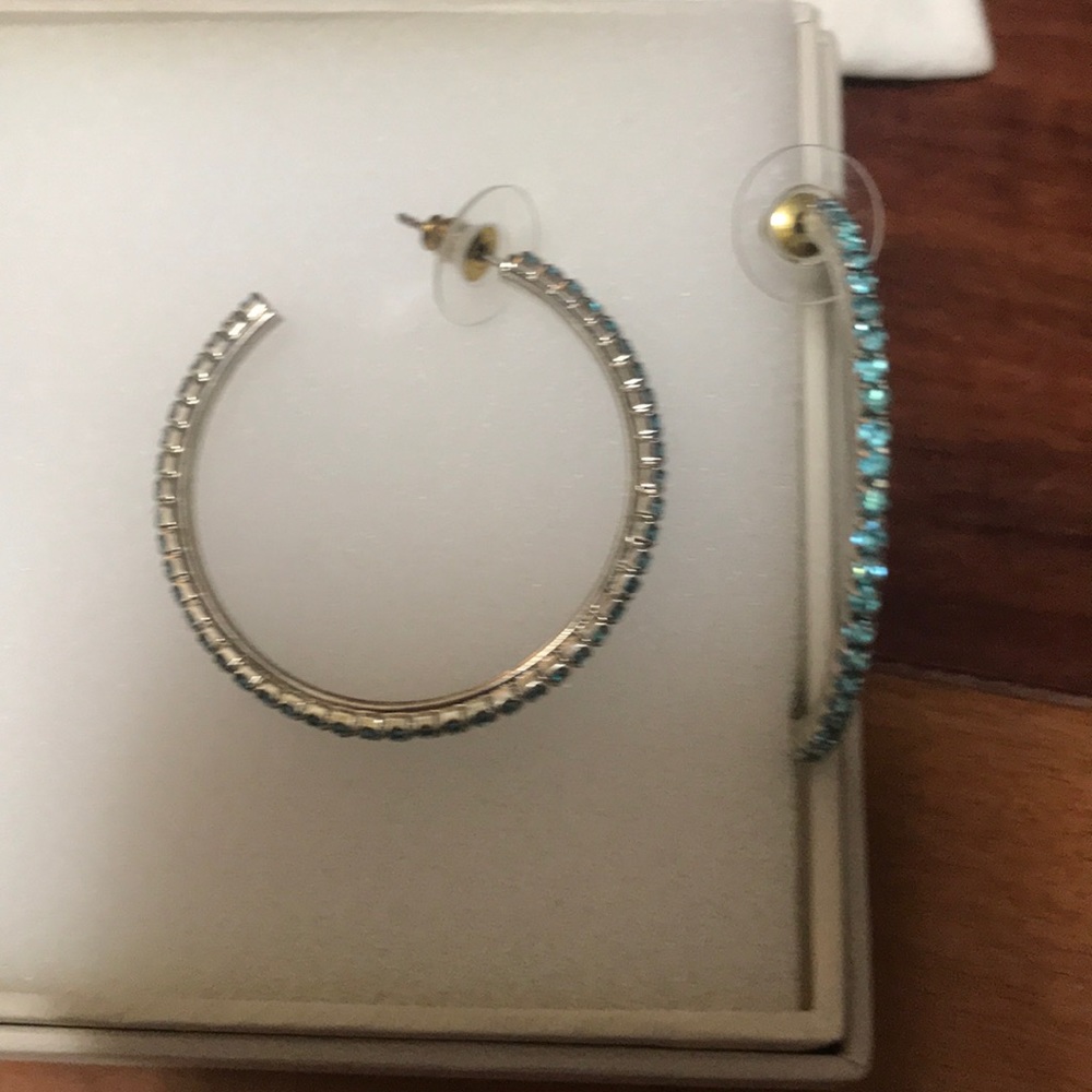Blue rhinestone hoop earrings